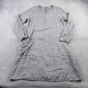Flax Dress Womens Medium Grey Linen Midi Long Sleeve Lagenlook Boho Indie Modest